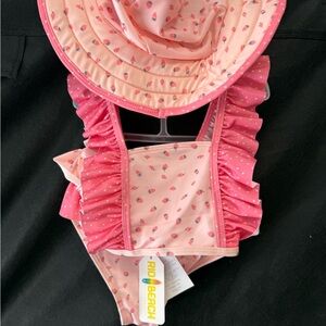 Pink Ruffled Swimsuit with Hat